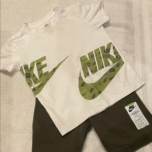 Nike White Tee with Olive Green Logo Print